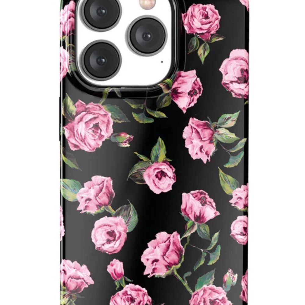 Velvet Caviar Black Phone Case with Pink Rose Print